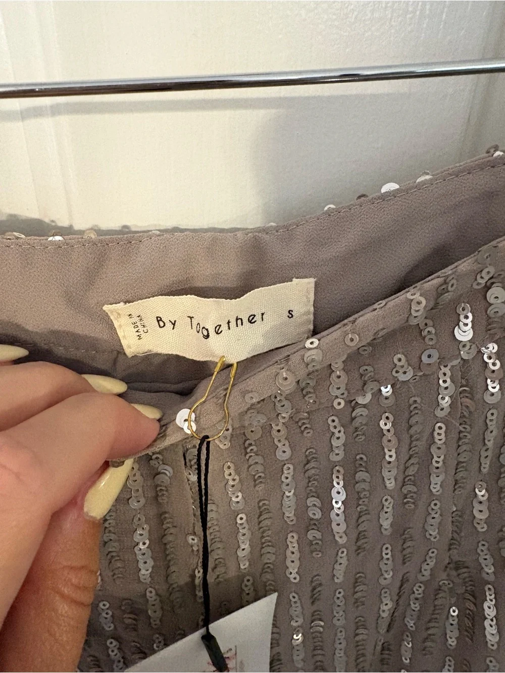 Sequin Wide Leg Pants in Taupe